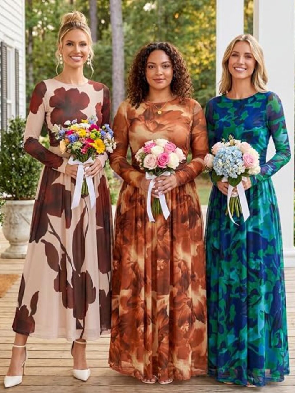 Women's Fall Wedding Guest Cocktail Long Sleeve Floral Maxi Dress - Picture 5 of 5
